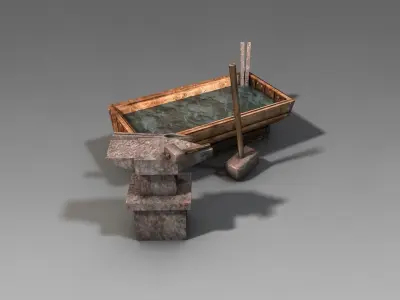 Anvil with hammer  Low-poly 3D model