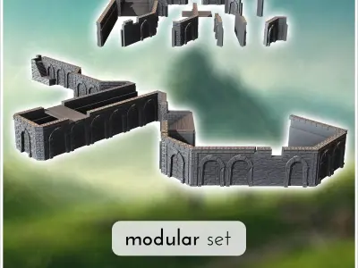 Modular stone dock set with wooden doors 21 - Medieval Gothic Fe 3D print model