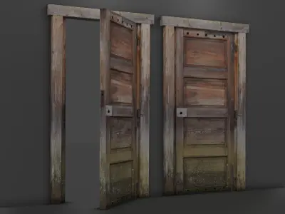 Abandoned Wooden Door Low-poly Low-poly 3D model