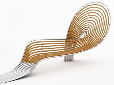bench lounge chair made of wood and metal 3D model