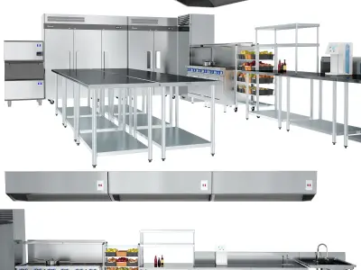 Restaurant cafe kitchen equipment with utensils 3D model