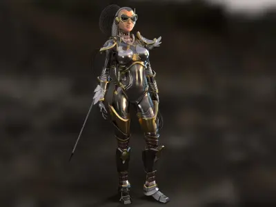 Sci-Fi Girl Ponytail Low-poly 3D model