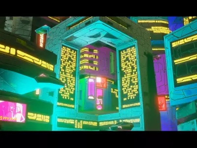 Modular Stylized Cyberpunk City Pack Low-poly 3D model