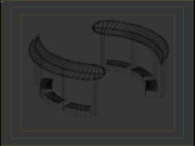 Curved Outdoor Seating Area with Wooden Canopy 3D model