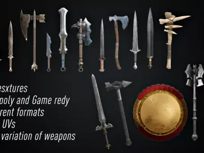 fantasy weapon collection Low-poly 3D model