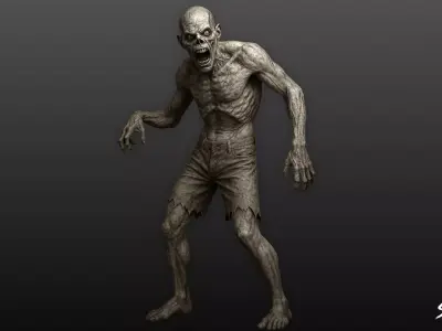Zombie Statue Shambling Pose Low-poly 3D model