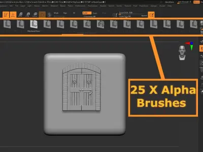 Zbrush Massive Medieval Door IMM and Alpha 50 Brushes  Low-poly 3D model