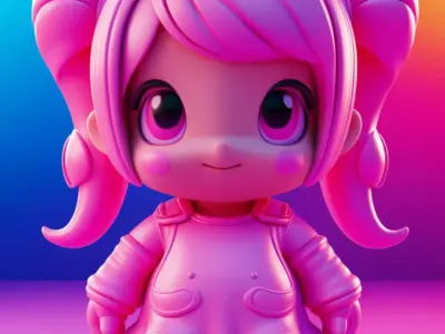Charming Cartoon Girl Adorable 3D Character Playful Outfit Low-poly 3D model purchase