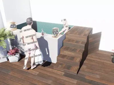 Modern Small Pool with Wooden Deck and Stairs Free low-poly 3D model