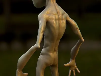 Alien on grassy field Low-poly 3D model