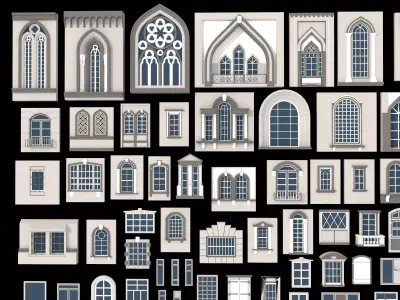 Modular European style window set Low-poly 3D model