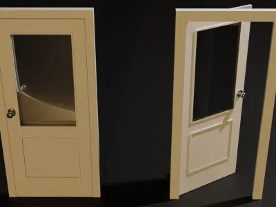 Door with short window Low-poly 3D model