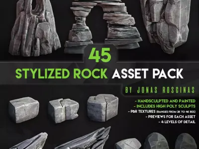 Stylized Rock Asset Pack by J Roscinas Low-poly 3D model
