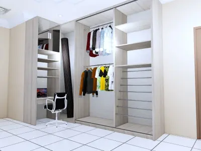 Design 3d Study Desk and Wardrobe sketch up modelling  enscape  3D model