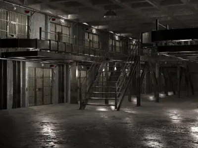 Prision prison cell with stairs leading up to it 3D model