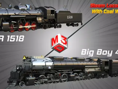 ICRR 1518 - Big Boy 4014 Steam Locomotive - Coal Wagon 2 in 1 3D Model Pack