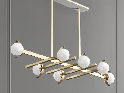GRETA modern brass chandelier with six glass globes 3D model