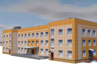 School building on cloudy day 3D model purchase