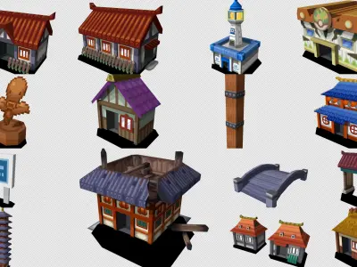 Collection Cartoon Building  Low-poly 3D model