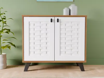 Stylish Wooden Shoe Storage Cabinet with Woven Pattern Doors Low-poly 3D model