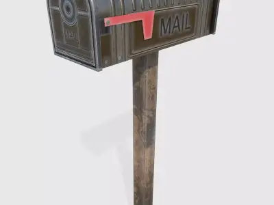 MailBox - PBR mail box on wooden post Low-poly 3D model
