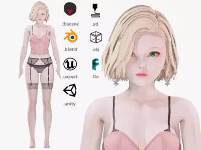 Lingerie clothes 0014 - Rig -Unreal - Unity - Blender - Animated Low-poly 3D model