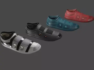 sci-fi cyberpunk running shoes pack Low-poly 3D model