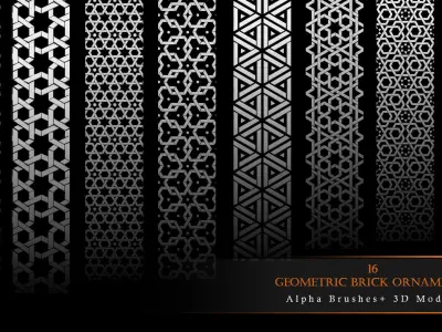 16 Geometrical Brick Ornaments Alpha Brushes 3D model