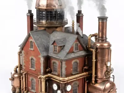 Steampunk Industrial House 3D Model Low-poly 3D model