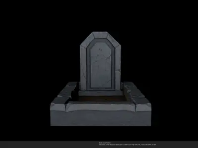 Stylized Cartoon Grave with Ornate Headstone Low-poly 3D model