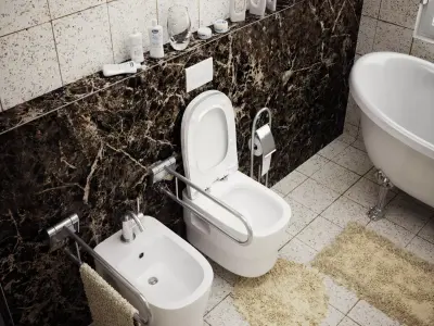 Bathroom with bathtub and toilet Low-poly 3D model