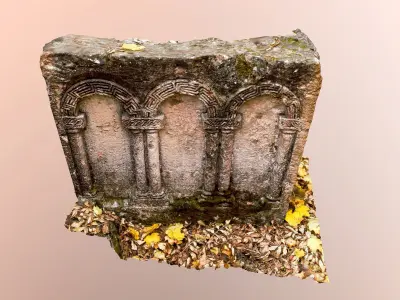 Tombstone stone tomb with leaves 3D model