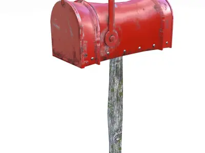 Old red Mailbox Lowpoly Low-poly 3D model
