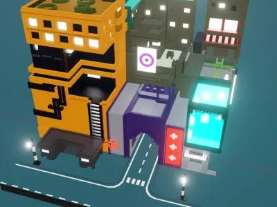 3D Low poly Cyberpunk City Low-poly 3D model