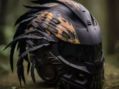 Futuristic Predator Helmet 3D Model Feather Crest Matte Black Low-poly 3D model