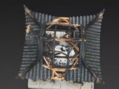 Burnt-Out Chinese Temple Pavilion 3D Model Low-poly 3D model