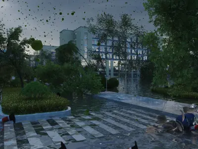 Typhoon rainstorm natural disaster 3D model