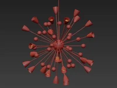 Frosted Amber Glass Shades and Brass Sputnik 3D model