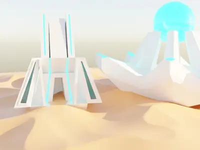 Sci-Fi building pack - 3 buildings Low-poly 3D model