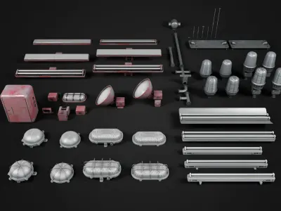 Old Industrial Lamps Pack Low-poly 3D model