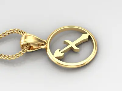 Circle Sagittarius Light Gold Pendant Version 6 3D print model