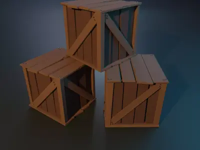 Stylized wooden box  low poly Low-poly 3D model