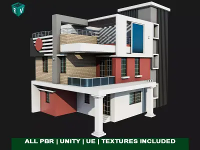 Modern House 01 All PBR Unity UE Textures Included Low-poly 3D model
