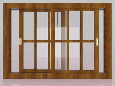 windows wooden sliding door with glass panels Free 3D model