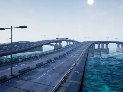 Bridge and Modular Road Tunnel set Low-poly 3D model