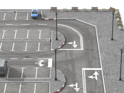  Urban Parking Layout With Cars And Boom Gates 