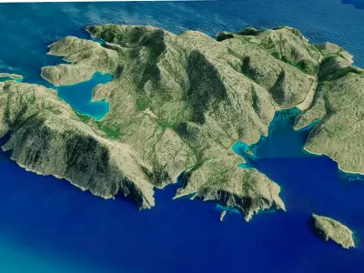 Kyra Panagia Island 3D model terrain Low-poly 3D model