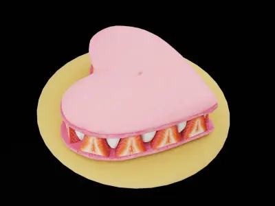 Strawberry Heart Macaroon Low-poly 3D model