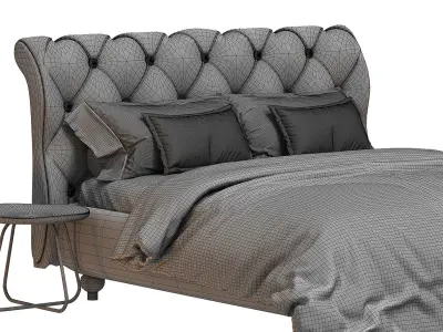  Double Bed With Upholstered And Smooth Headboard Dorian 3D model