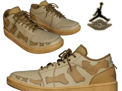 DINO 2 Air Jordan 1 BURNT LOW Shoes PBR AR VR  Low-poly 3D model